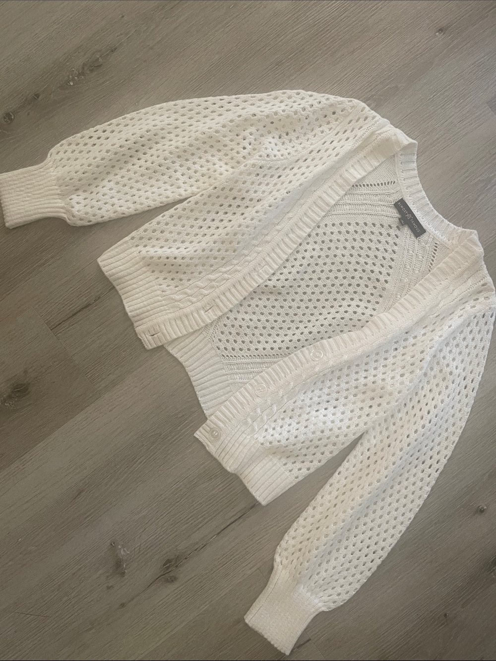 Almost Famous White Open-Knit Button Cardigan